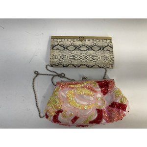 Women's Lot of 2 Sequin and Snakeskin Clutch Handbags